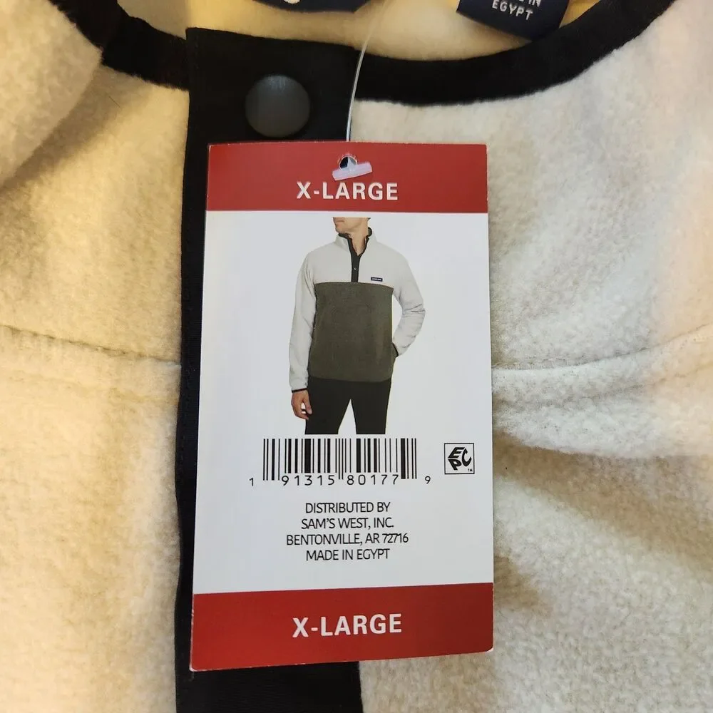 NWT Lands End Mens 1/4 Snap Fleece Pullover Beige & Green Colorblock Pockets XL